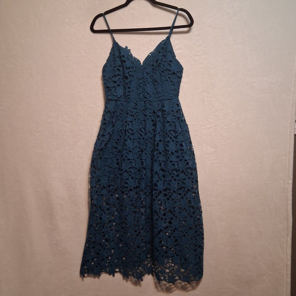 ASTR the Label L Dress Teal Eyelet Lace Midi Adj Straps Partially Lined HOCO